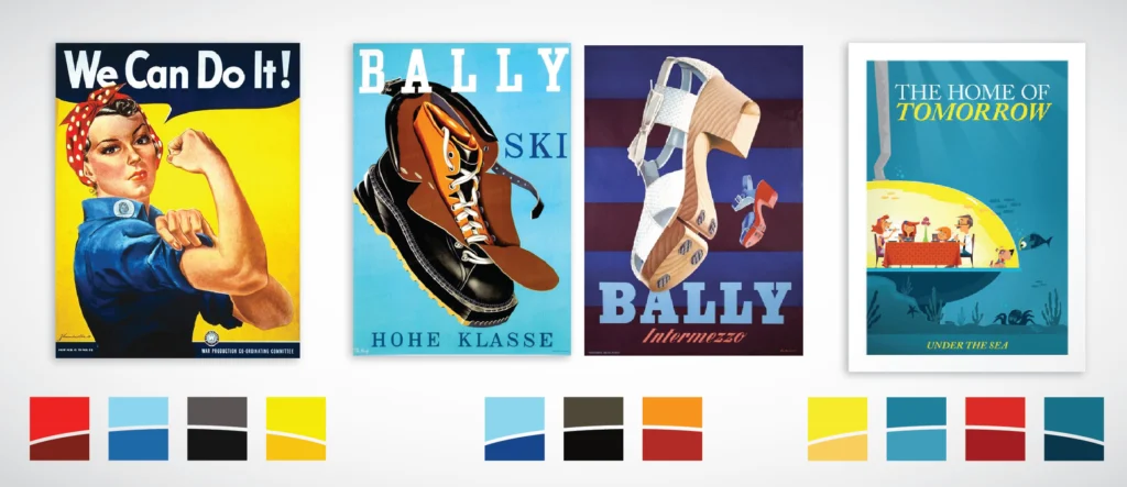 color inspiration for branding using mid century posters