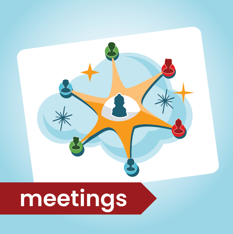 virtual meeting icon featuring starburst and people connected by the starburst