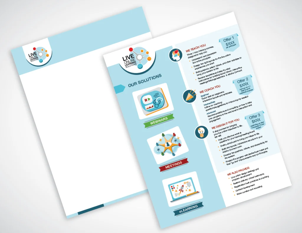 letterhead and sellsheet design for live online learning solutions